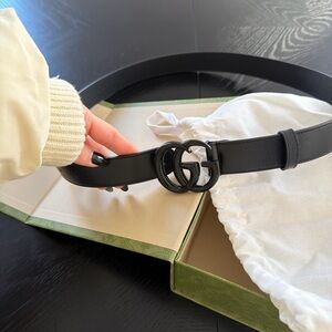 Gucci Black Leather Belt with Iconic Double G Buckle